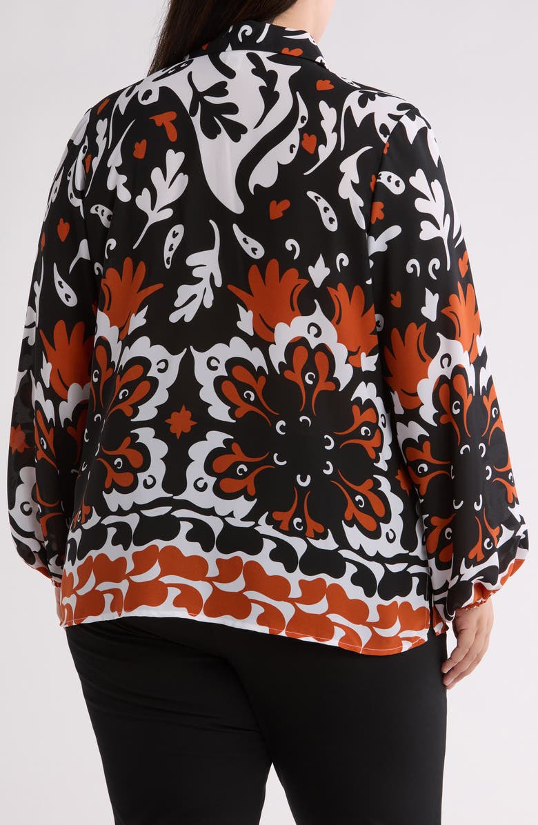 BY DESIGN Canyon Balloon Sleeve Button-Up Shirt, Alternate, color, White/ Black