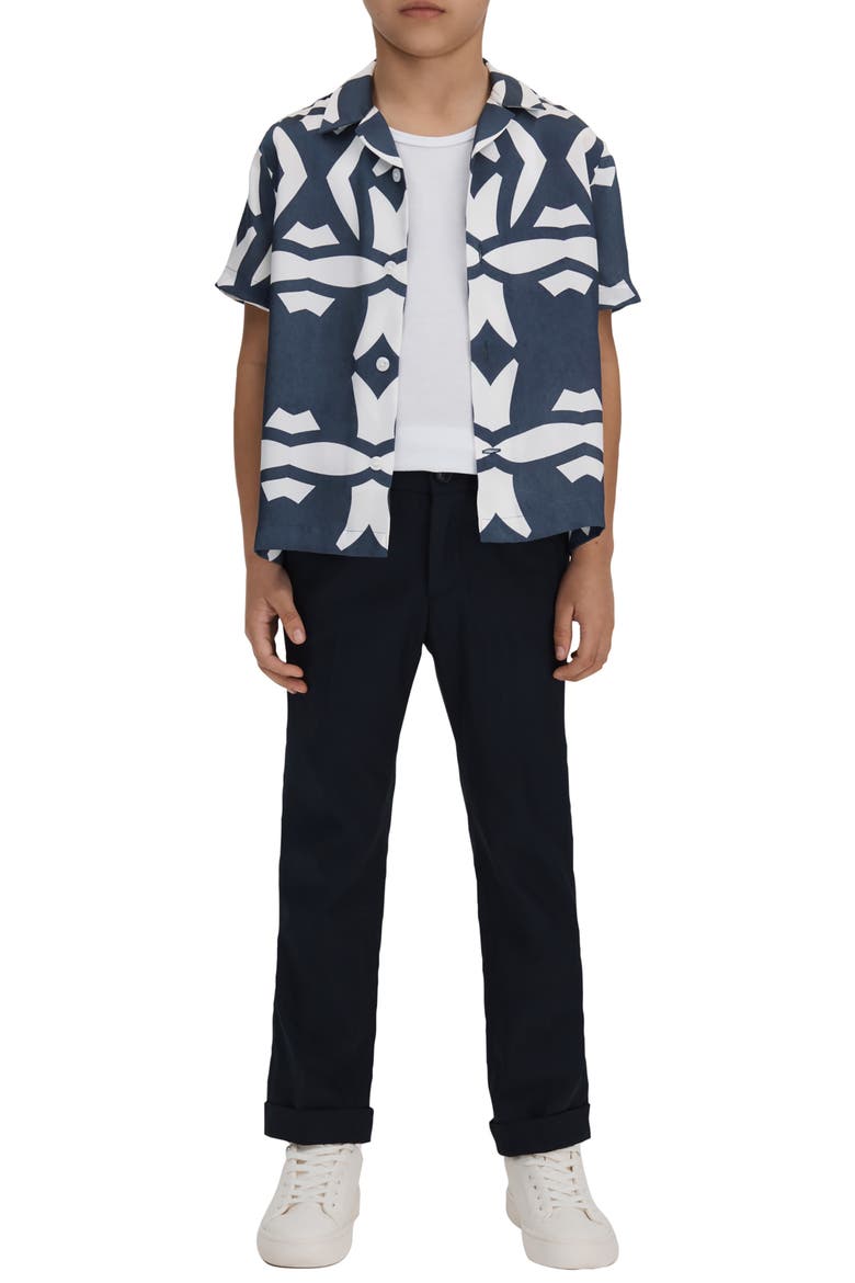 Kids' Purkiss Jr. Geo Print Camp Shirt, Alternate, color, AIR FORCE BLUE/ WHITE