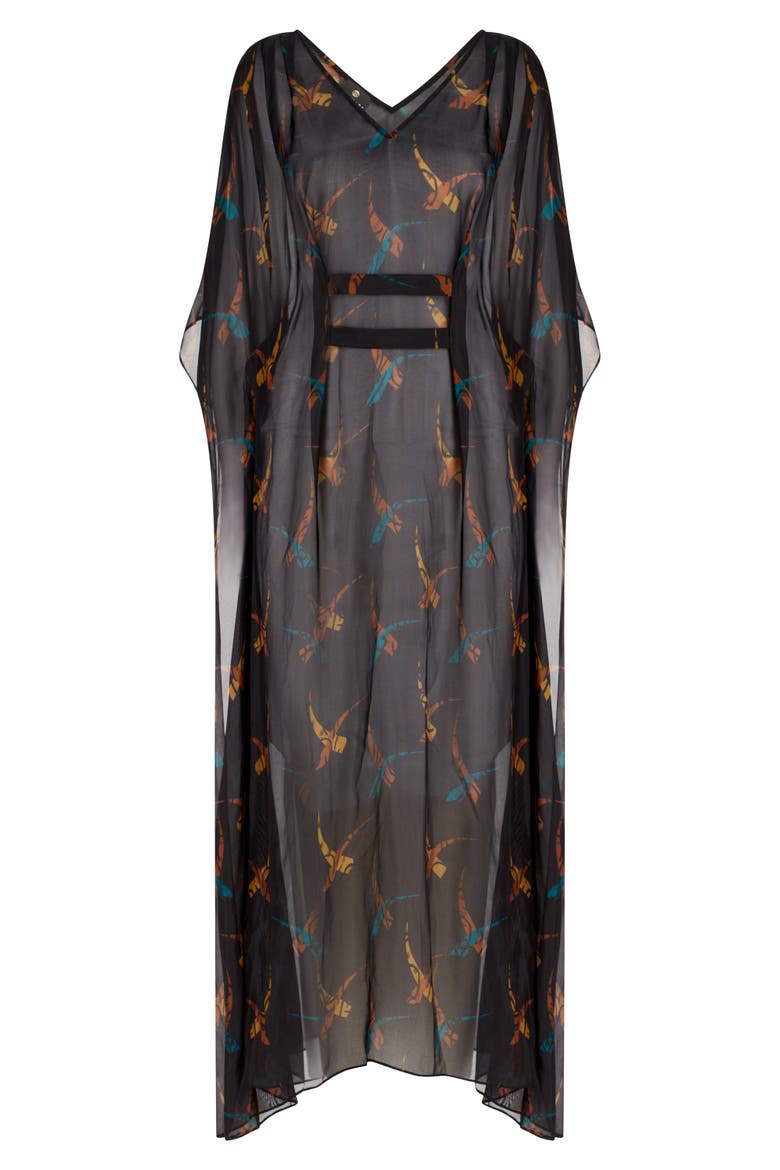 Florence Maxi Sheer Silk blend Cover-up Kaftan, Alternate, color, Black