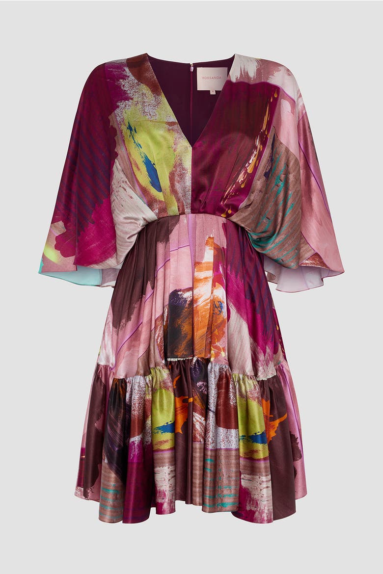 Yasmin Printed Silk Mini Dress, Alternate, color, Lilas Pictorial Print