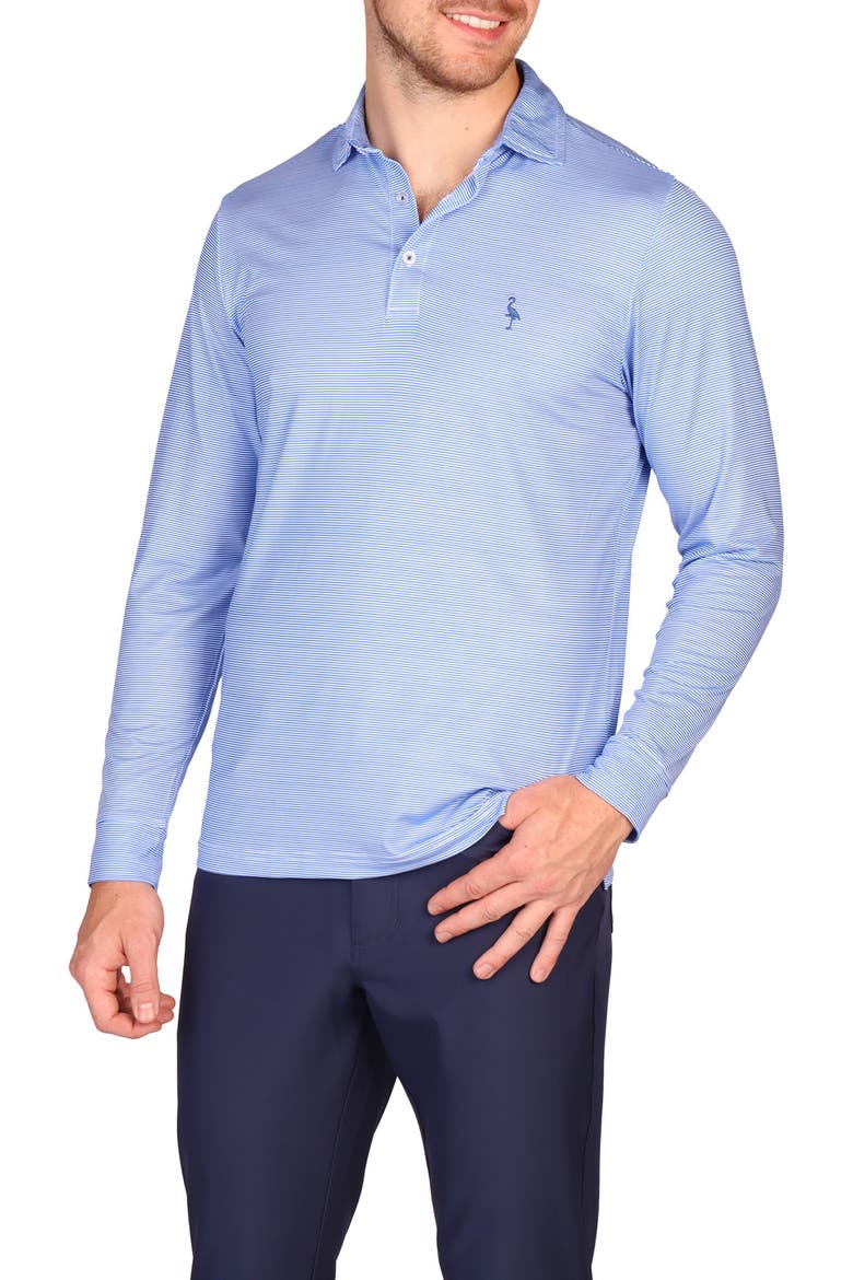 Stripe Print Long Sleeve Performance Polo, Alternate, color, BLUE