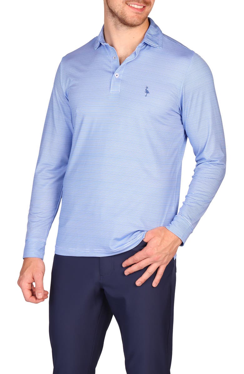 TailorByrd Stripe Print Long Sleeve Performance Polo, Alternate, color, Blue