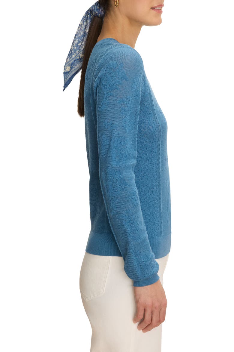 Floral Jacquard Lace Inset Pointelle Sweater, Alternate, color, BLUE CHILL