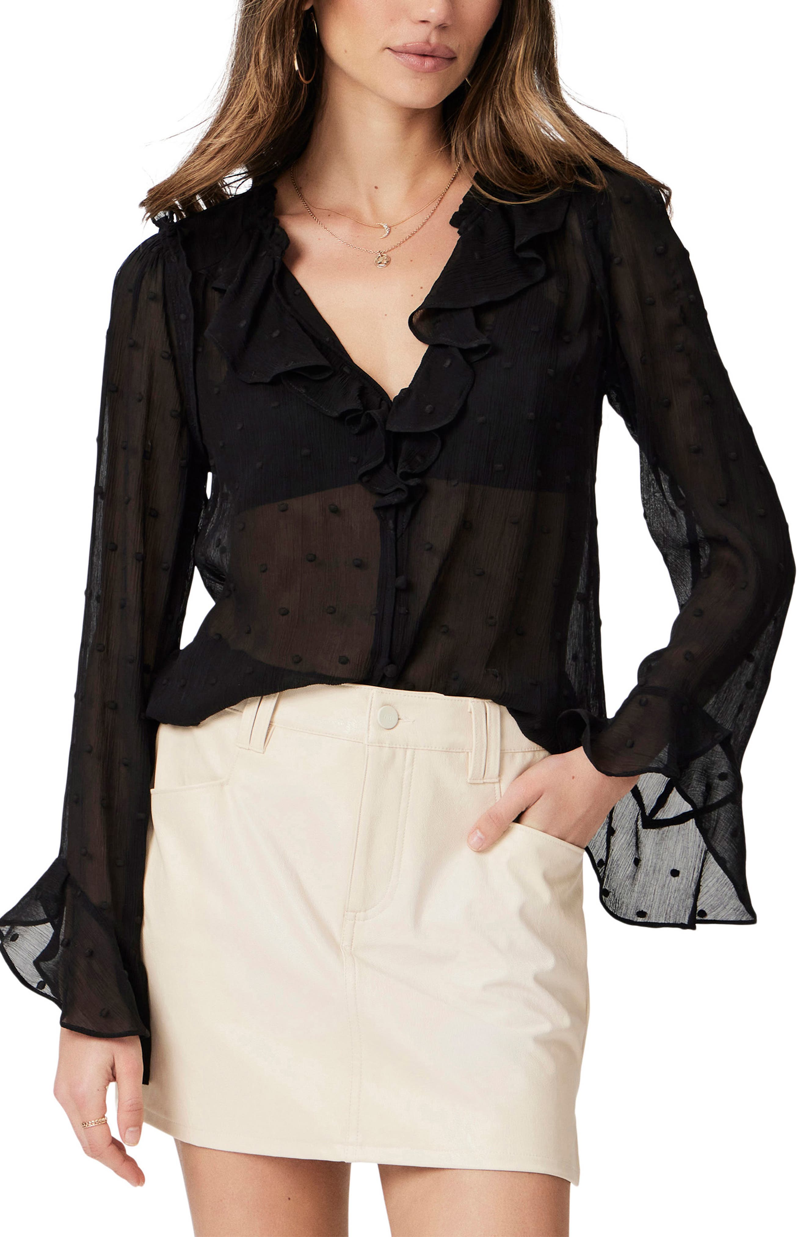 PAIGE Avina Ruffle Semisheer Silk Top