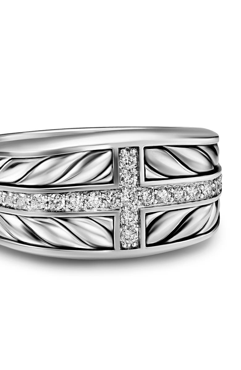 David Yurman Chevron Three Sided Signet Ring, Sterling Silver with Diamonds, 12.5mm, Alternate, color, Silver Pave