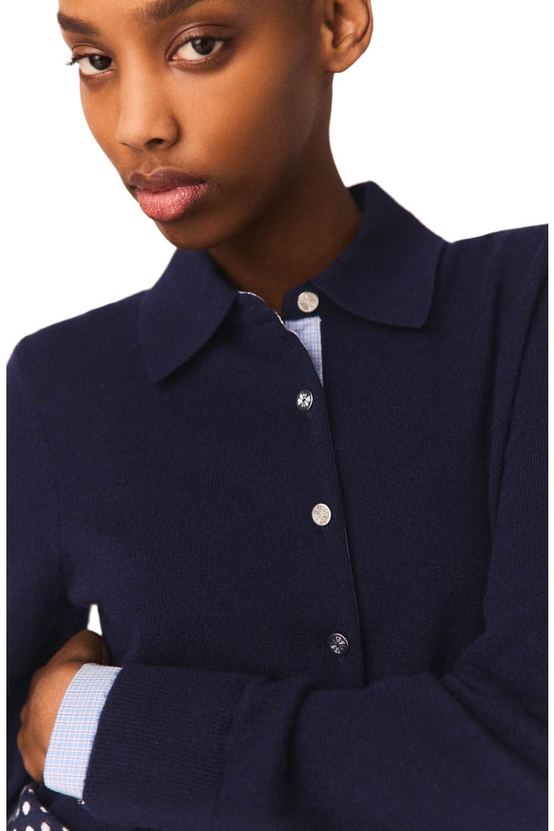 Polo cardigan with removable trims, Alternate, color, Navy