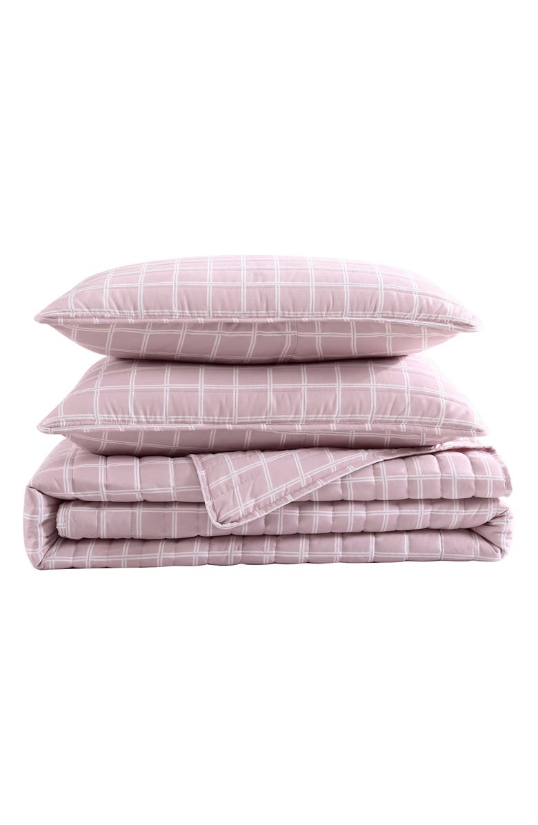 CITY SCENE Grid Microfiber Quilt & Shams Set, Main, color, Pink