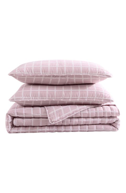 Grid Microfiber Quilt & Shams Set
