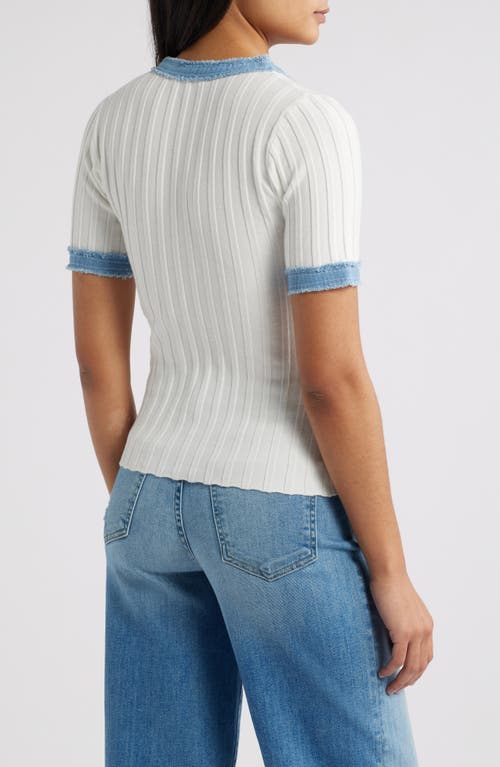 Zoe And Claire Denim Trim Short Sleeve Sweater In Ivory