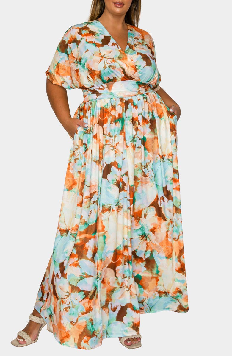 L I V D Minoa Floral Print Maxi Dress, Main, color, Brown/ Mint