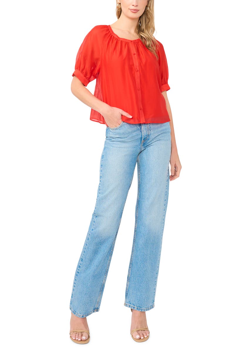 Vince Camuto Puff Sleeve Top, Alternate, color, Lobster Red