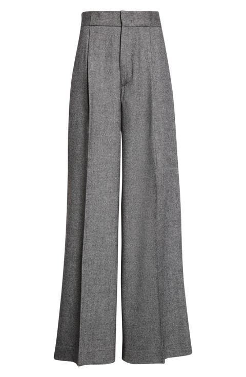 Bogart Pleated Stretch Virgin Wool & Cashmere Wide Leg Trousers