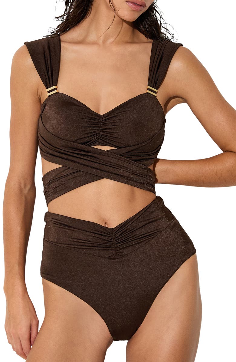 Reiss Maisie Metallic High Waist Bikini Botoms, Alternate, color, 