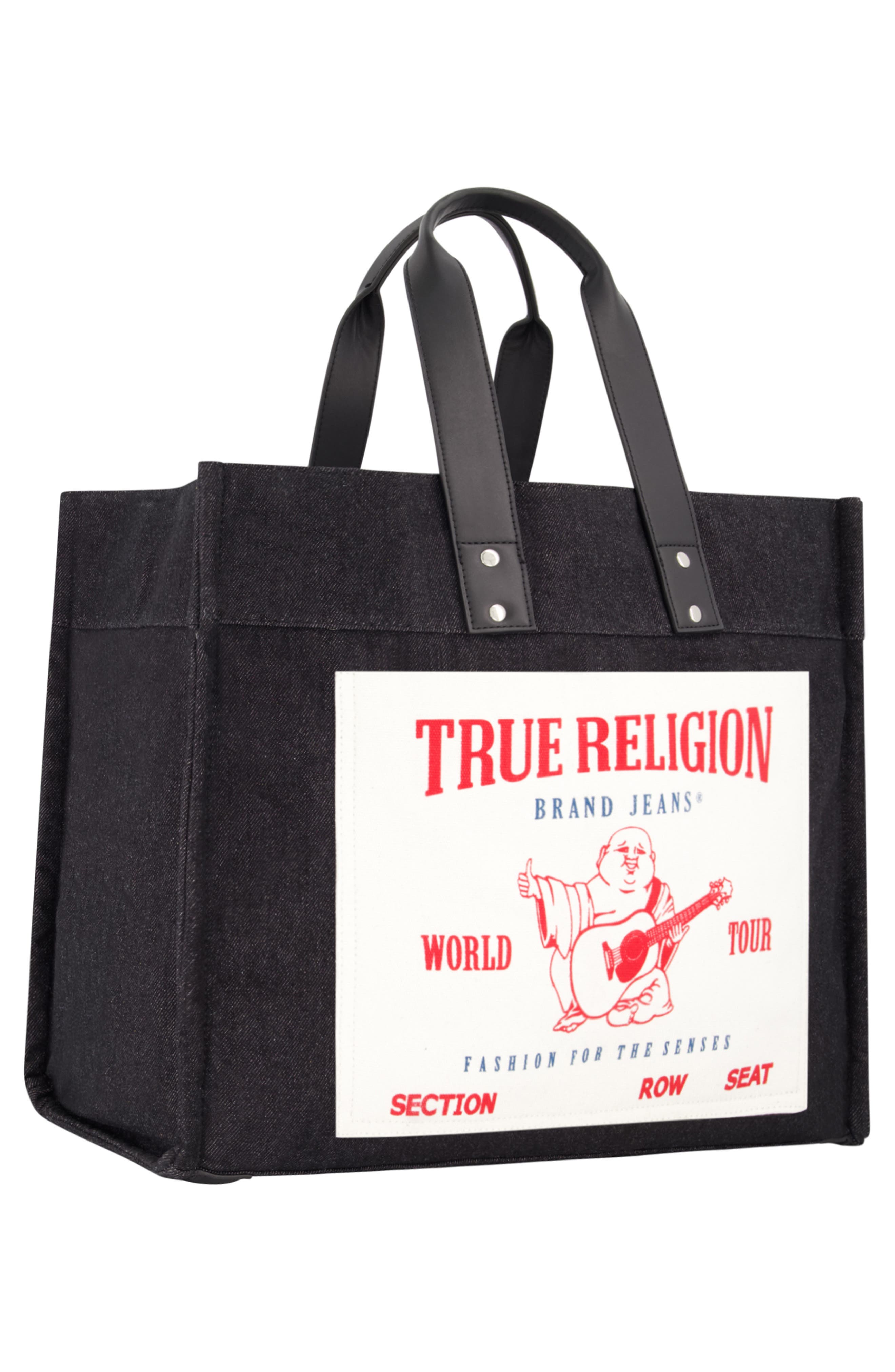 Large Washed Denim Tote, Alternate, color, BLACK