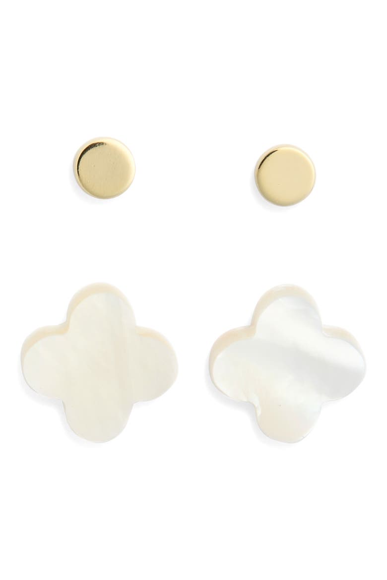 Set of 2 Mother-of-Pearl Stud Earrings, Main, color, GOLD