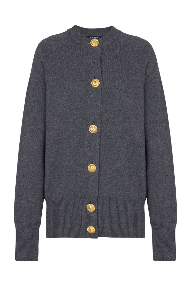 Buttoned eco-cashmere cardigan, Main, color, grey