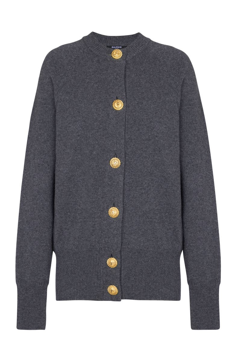 Balmain Buttoned eco-cashmere cardigan, Main, color, Grey
