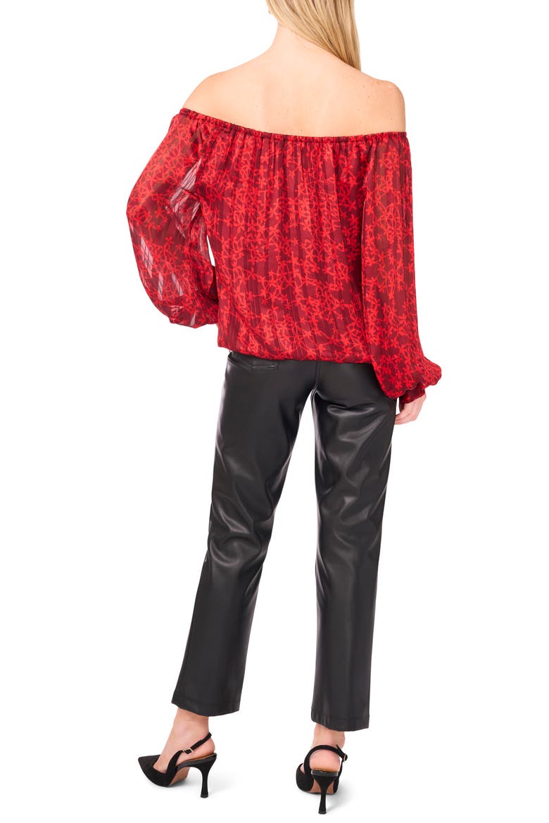 Floral Metallic Stripe Off the Shoulder Top, Alternate, color, CRIMSON
