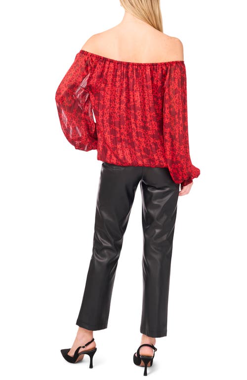 Vince Camuto Floral Metallic Stripe Off The Shoulder Top In Red