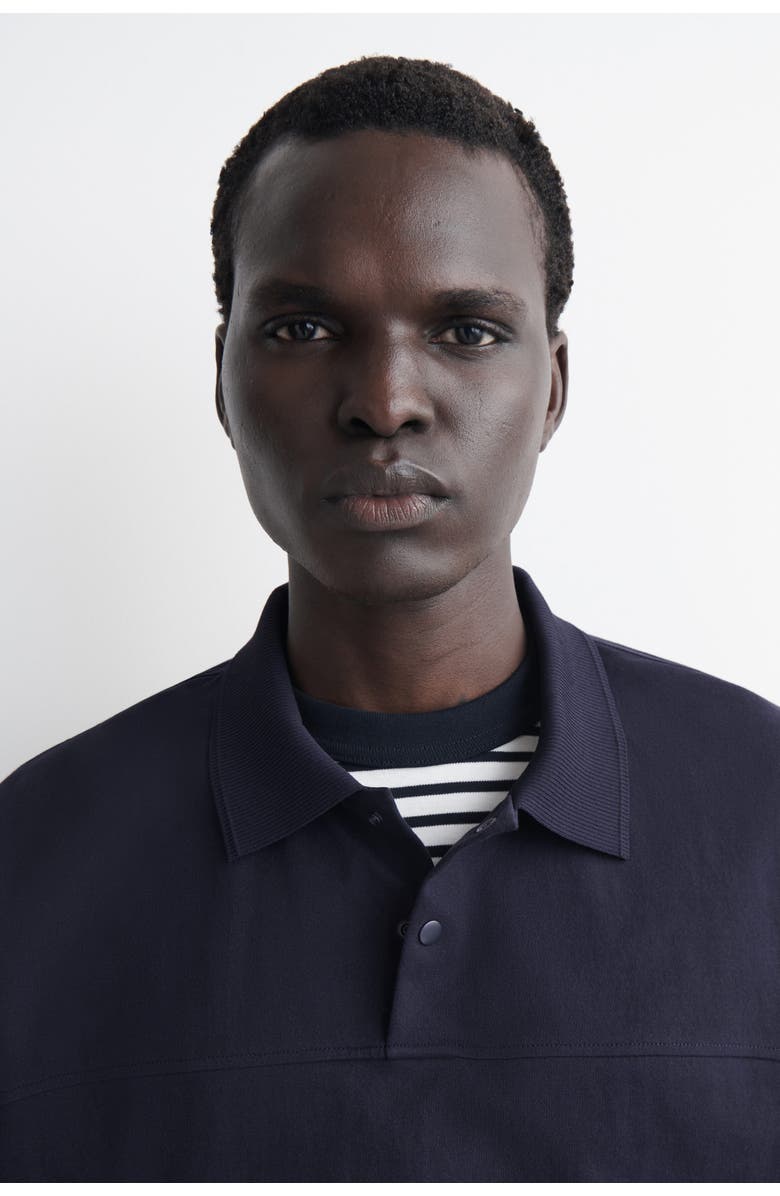 COS Press-stud Cotton Polo Shirt, Alternate, color, Navy