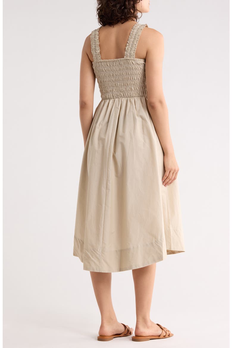 Smocked Cotton Poplin Fit & Flare Dress, Alternate, color, STONE