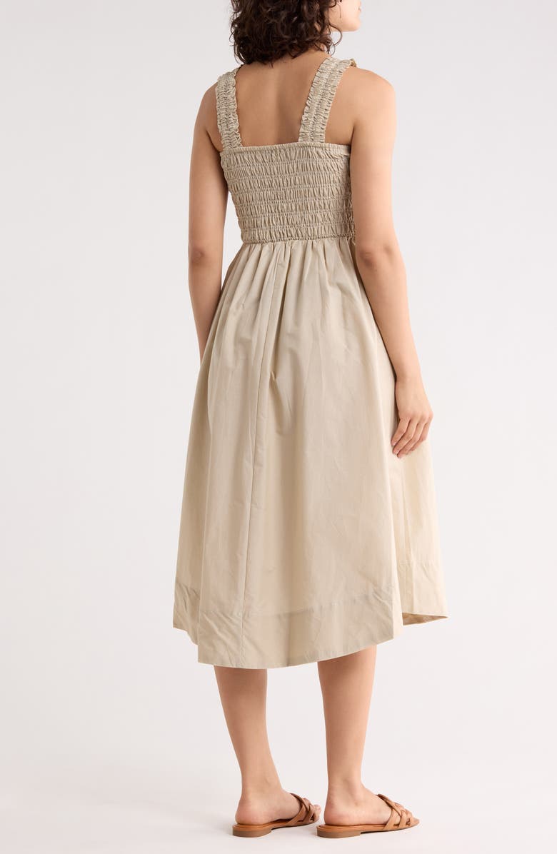 Ellen Tracy Smocked Cotton Poplin Fit & Flare Dress, Alternate, color, Stone