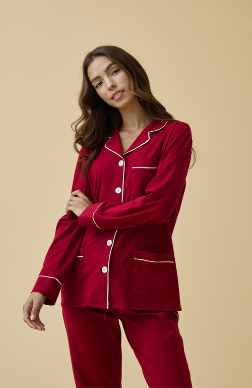 Kip. Kip Luxe Stretch Cotton Pajama Set In Red