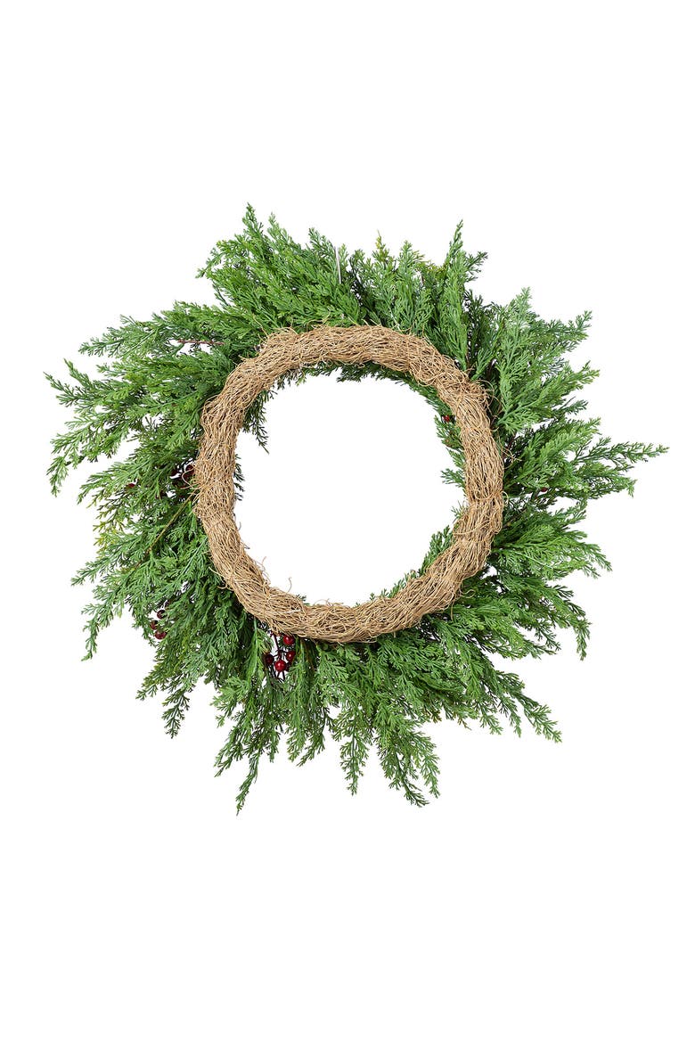 24"D Christmas PE Dripping Wreath with Red Berries, Alternate, color, Green