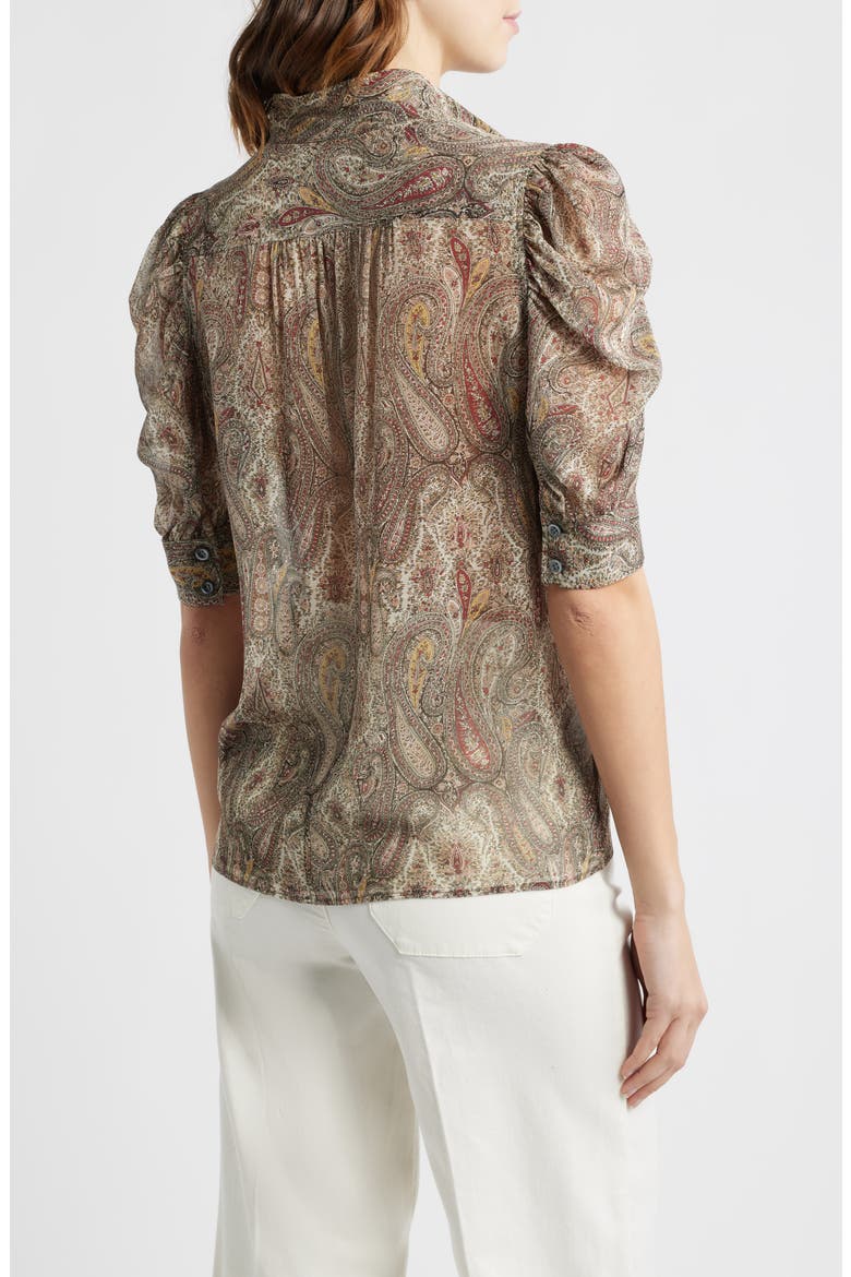 The Gillian Paisley Puff Sleeve Silk Shirt, Alternate, color, ECRU MULTI