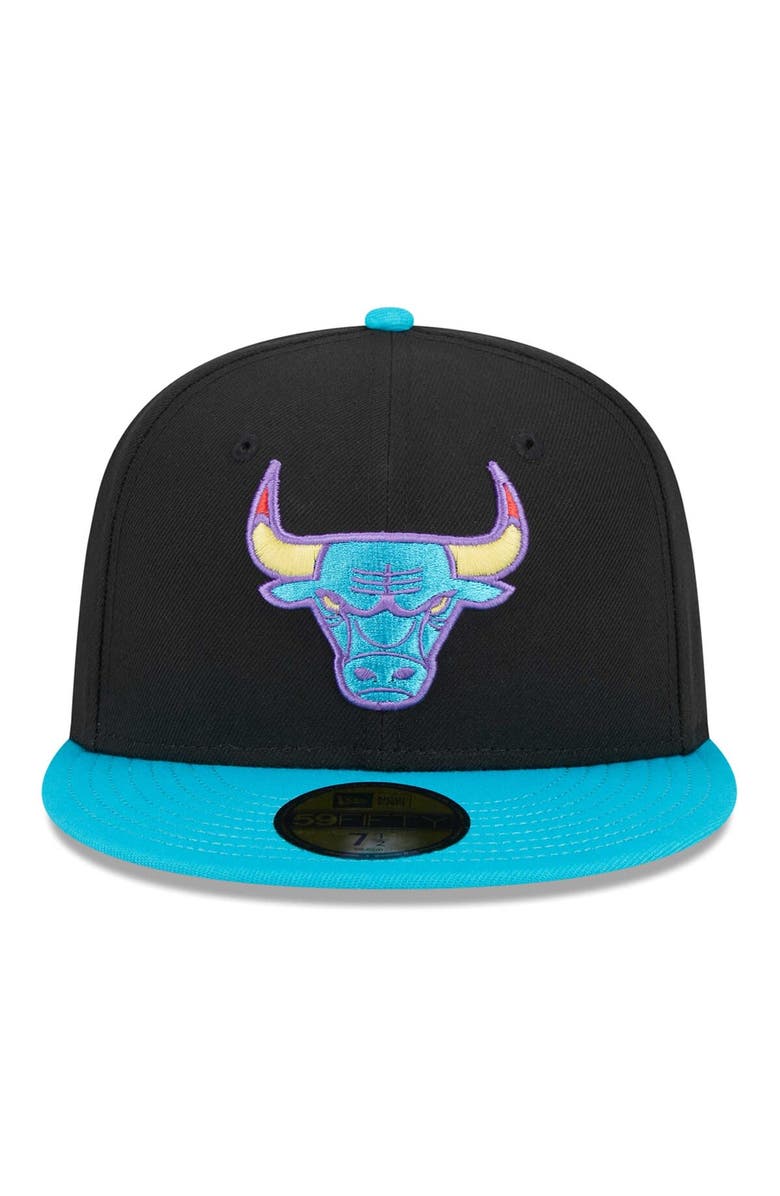 New Era Men's New Era Black/Turquoise Chicago Bulls Arcade Scheme 59FIFTY Fitted Hat, Alternate, color, 