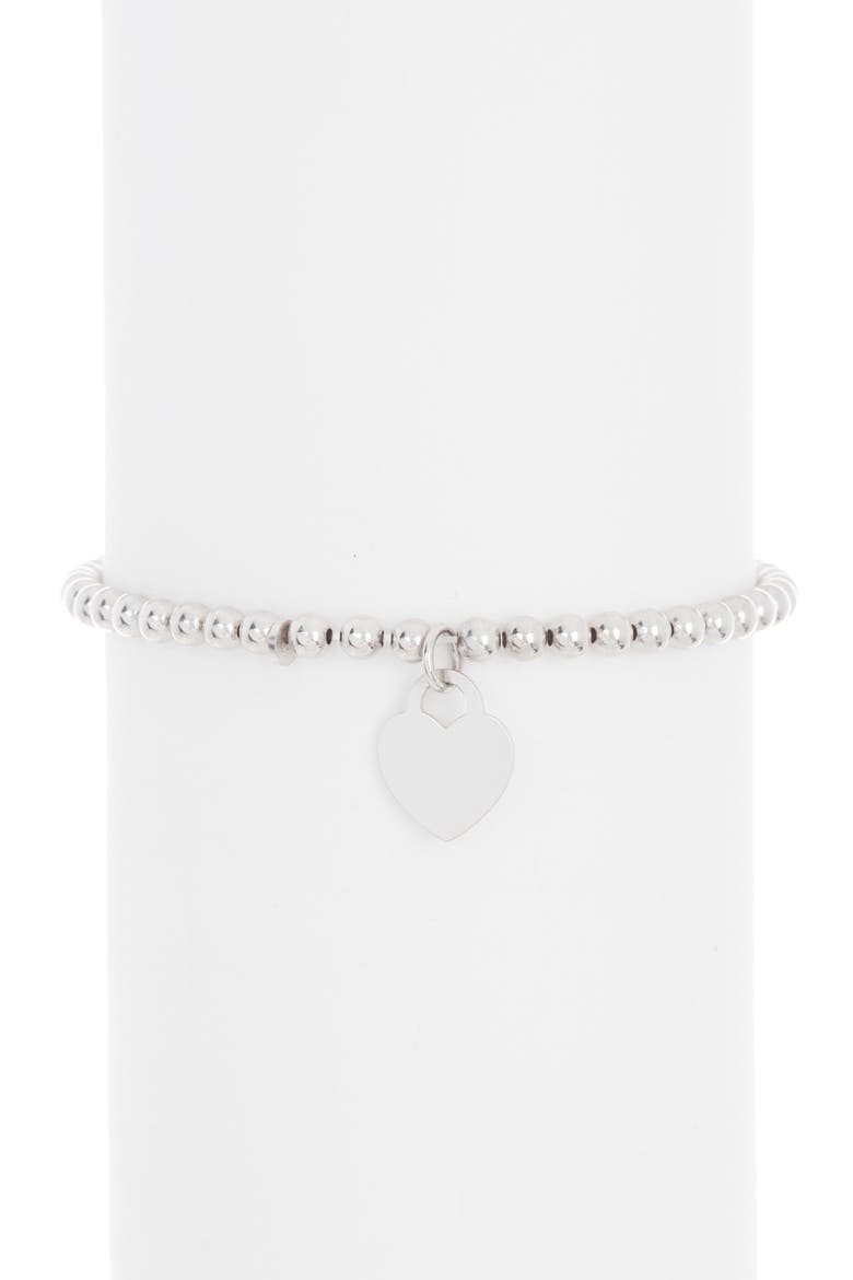 Ball Bead Heart Charm Bracelet, Main, color, SILVER