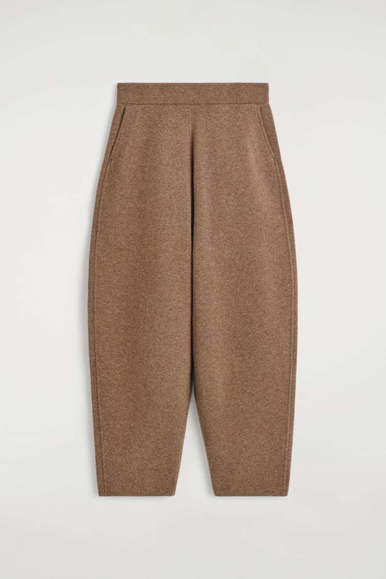 Merino Wool Barrel-Leg Pants, Alternate, color, BROWN MÉLANGE