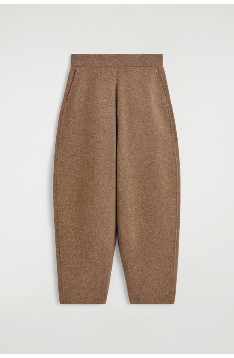 COS Merino Wool Barrel-Leg Pants, Alternate, color, Brown Mélange