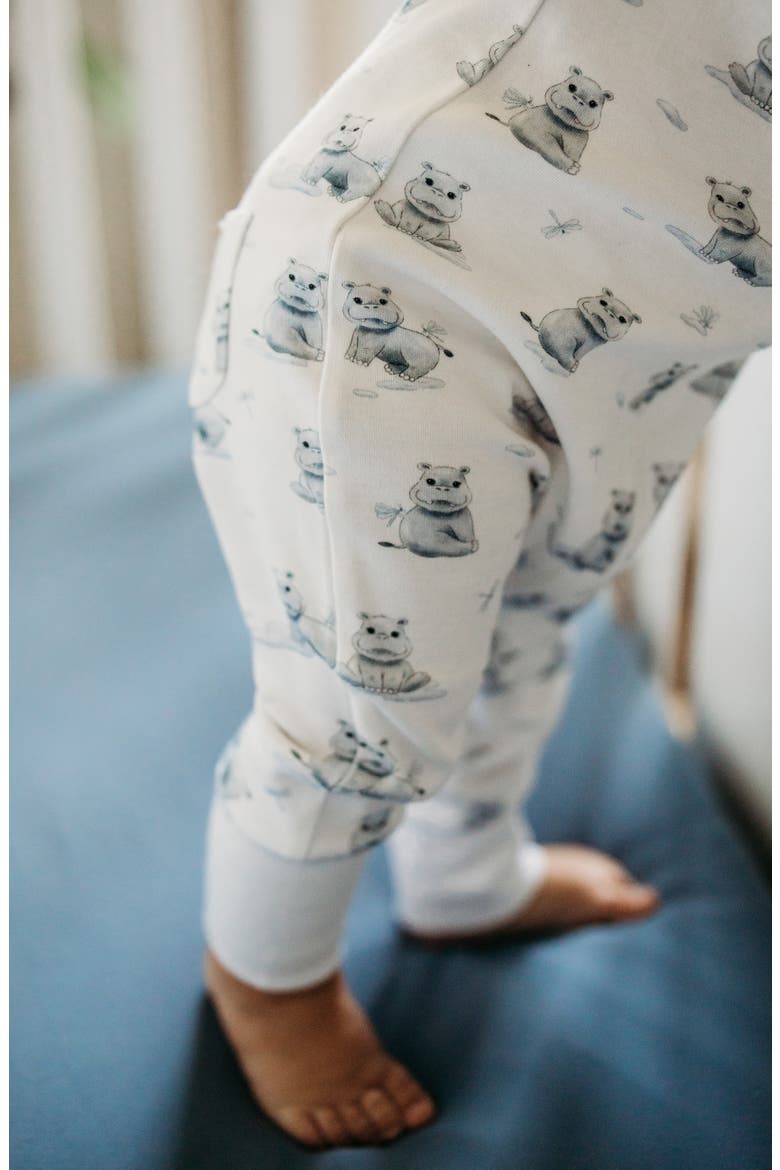 Hippo Print Organic Cotton Zip Romper, Alternate, color, BABY HIPPO