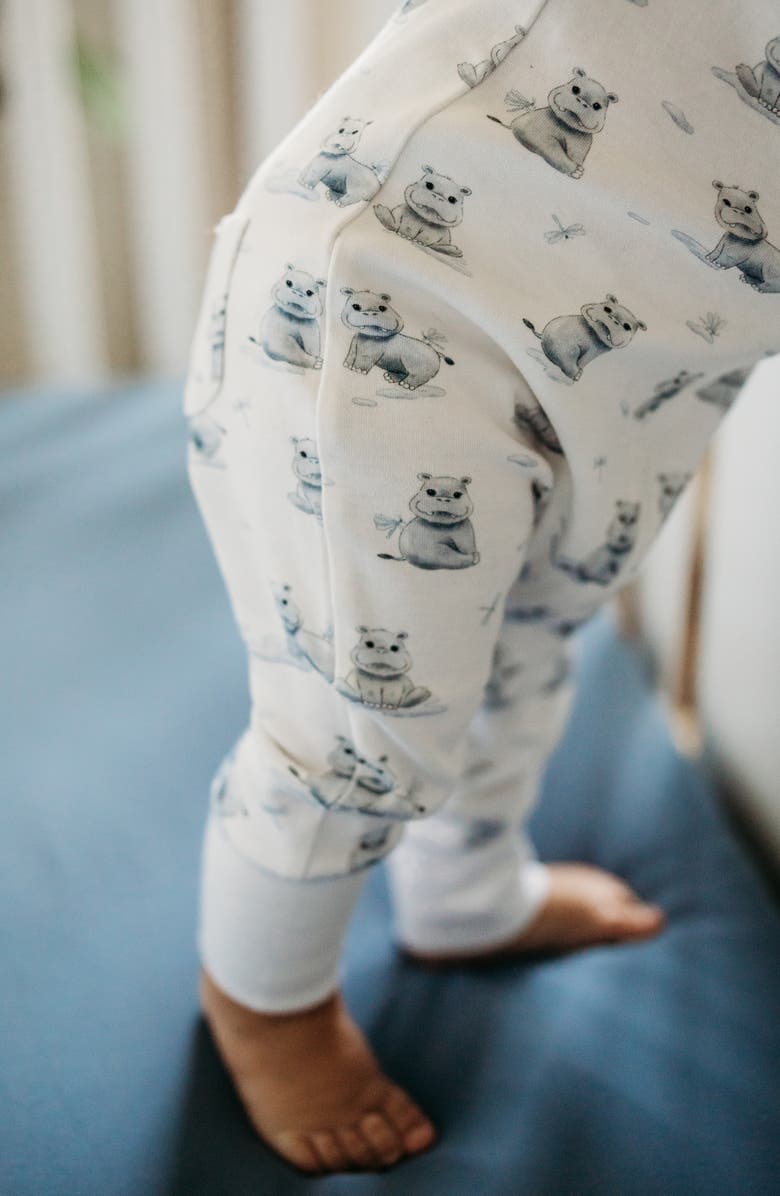 L'ovedbaby Hippo Print Organic Cotton Zip Romper, Alternate, color, Baby Hippo