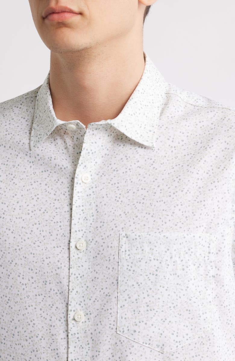 Nordstrom Floral Short Sleeve Stretch Button-Up Shirt, Alternate, color, White Tiny Floral