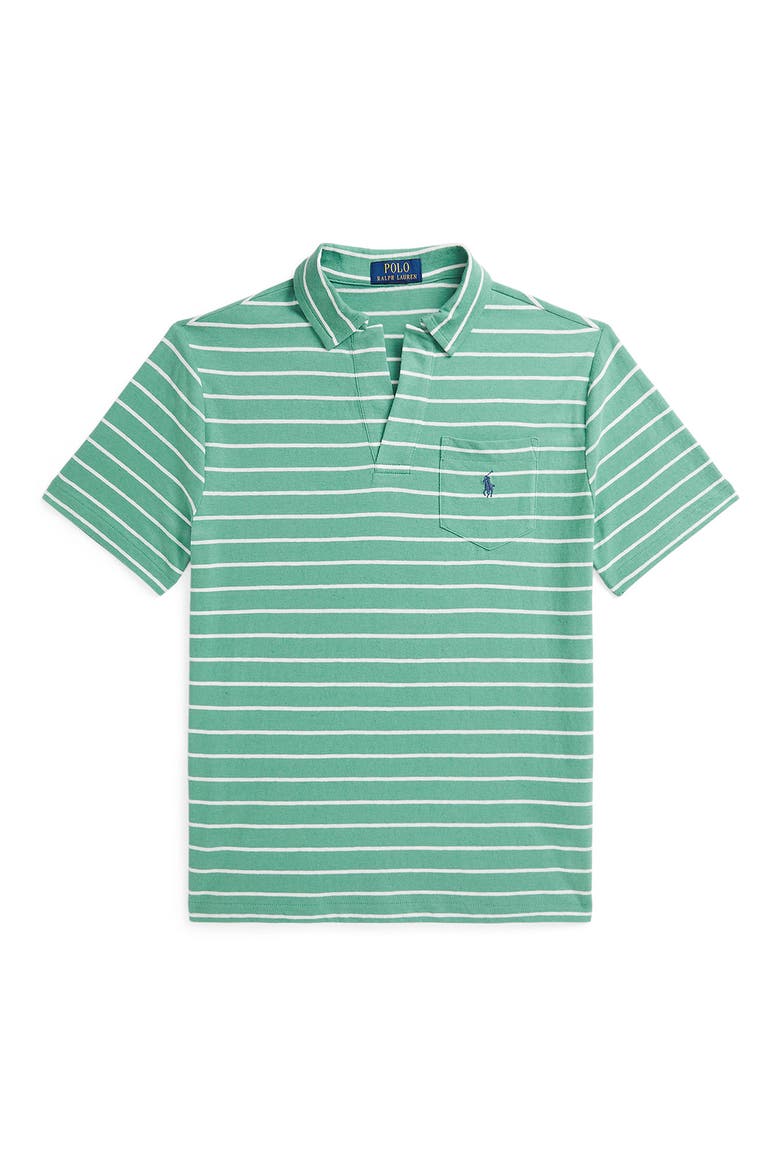Kids' Stripe Cotton & Linen Pocket Polo, Main, color, HAVEN GREEN / DECKWASH WHITE