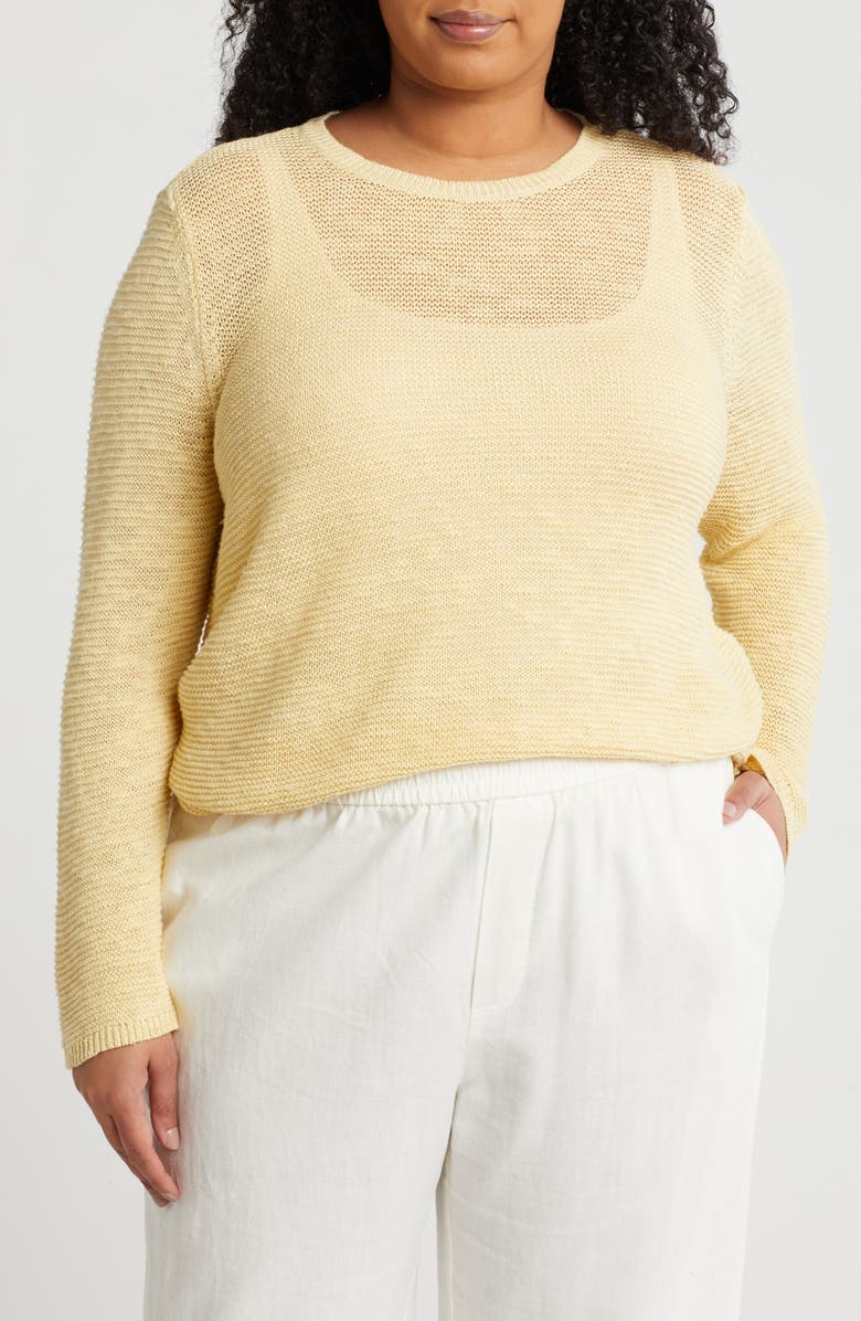 Eileen Fisher Long Sleeve Organic Linen & Cotton Top, Main, color,