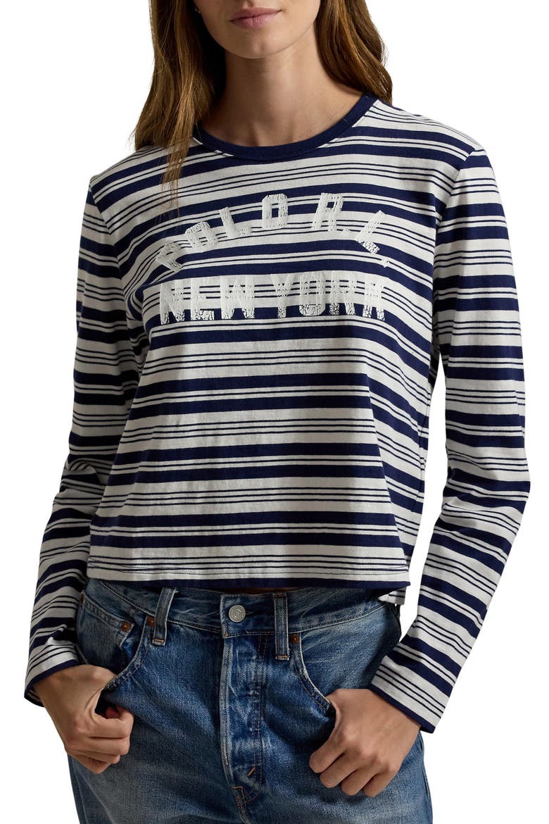 Stripe Graphic Logo Cotton Jersey T-Shirt, Main, color, NEWPORT NAVY/ NEVIS