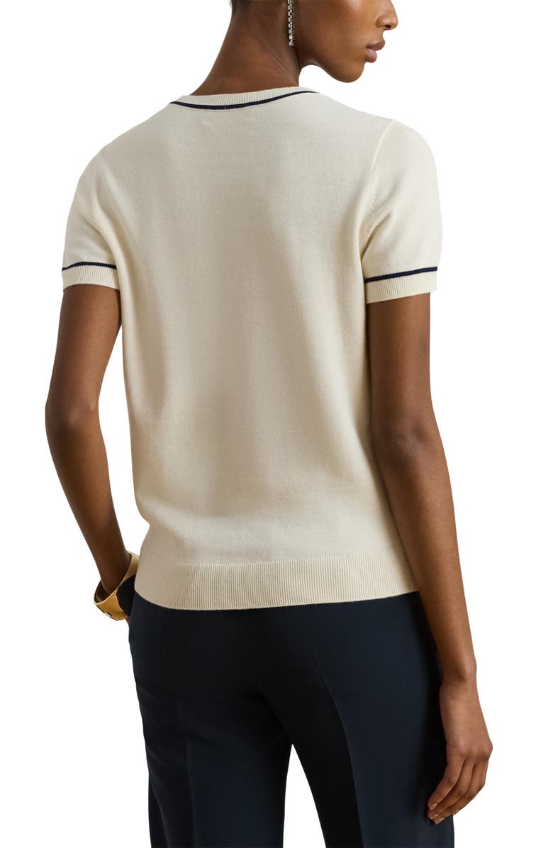 Lauren Ralph Lauren Tipped Short Sleeve Crewneck Sweater, Alternate, color, Mascarpone Cream/ Refined Navy