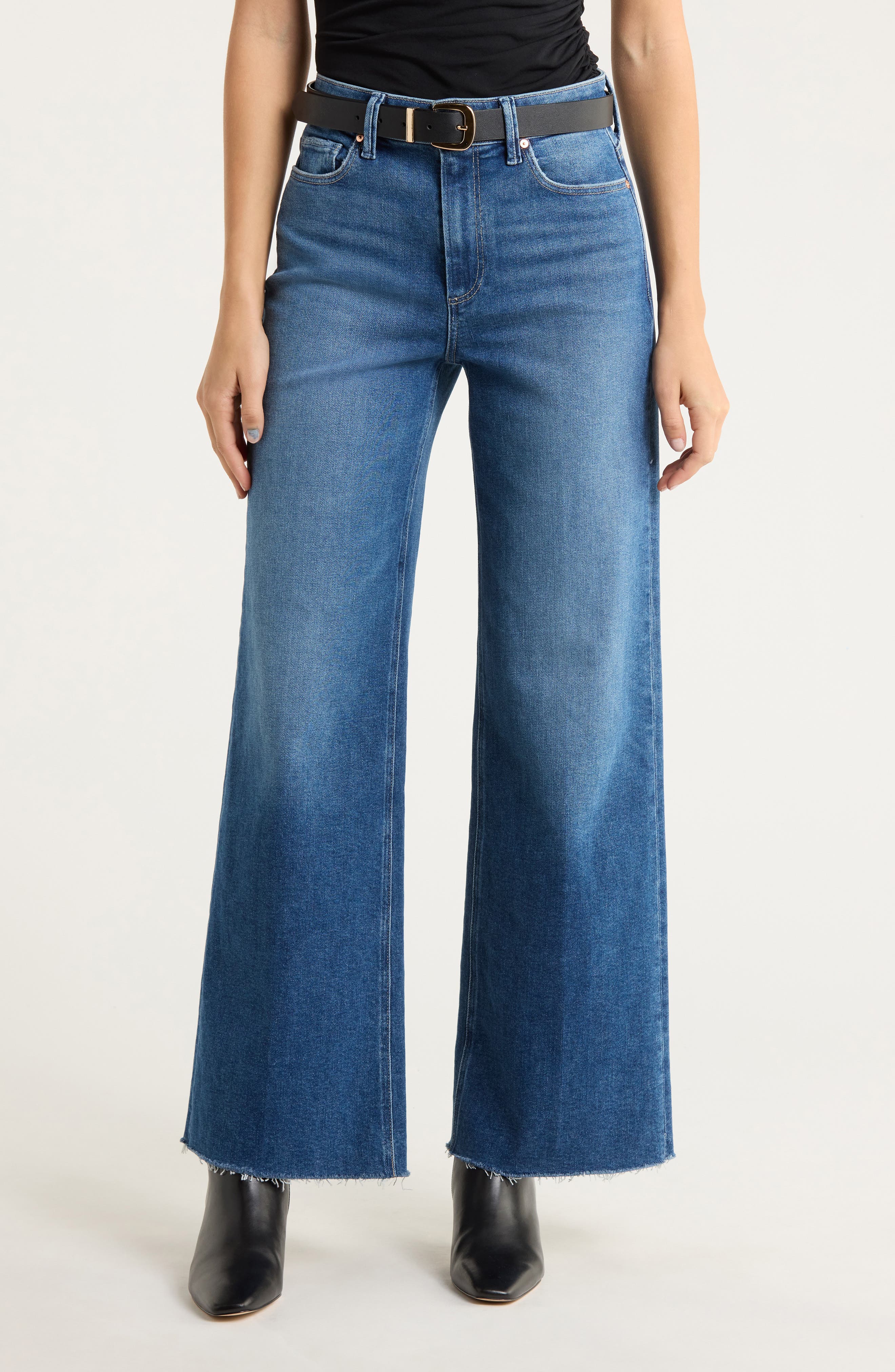 PAIGE Anessa High Waist Raw Hem Wide Leg Jeans