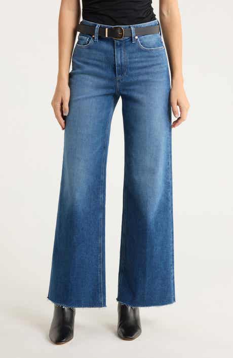 PAIGE Anessa High Waist Raw Hem Wide Leg Jeans