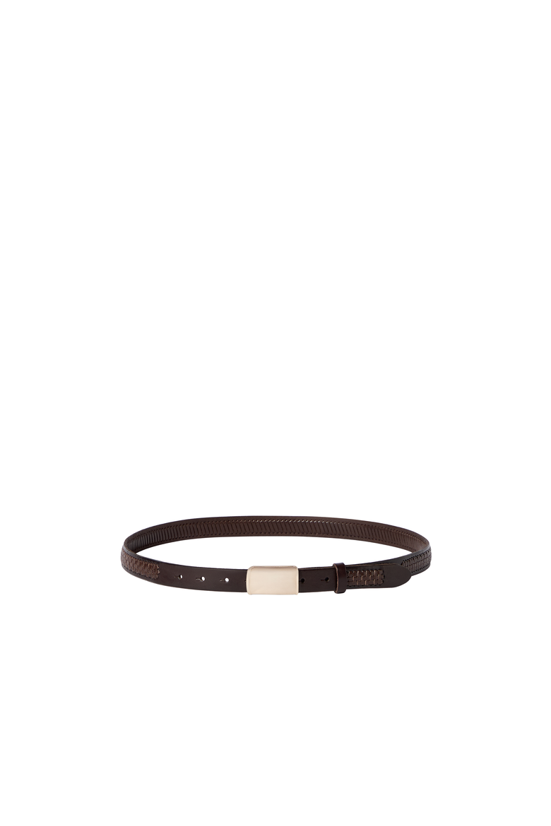 Textured calfskin belt with box-frame buckle, Alternate, color, Rust Brown