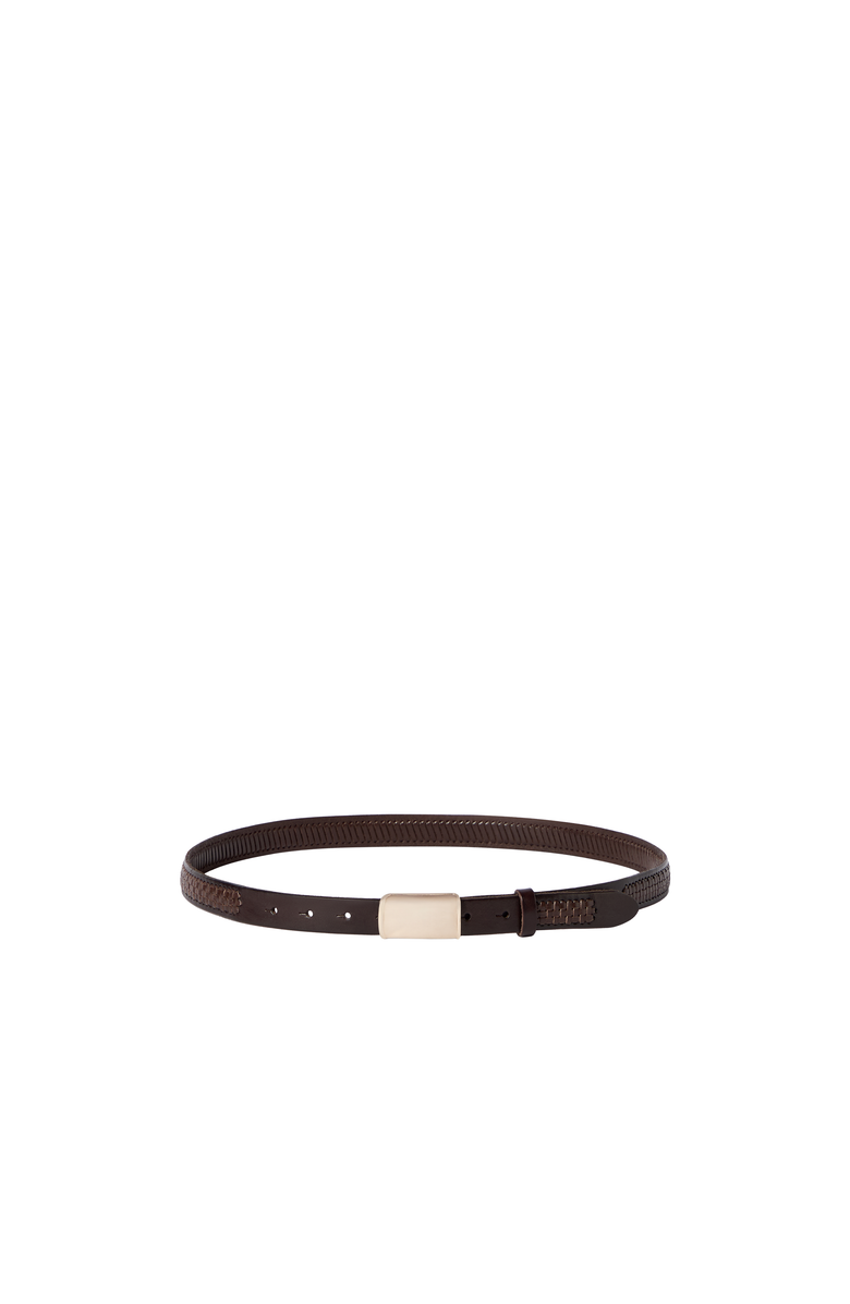 Brunello Cucinelli Textured calfskin belt with box-frame buckle, Alternate, color, Rust Brown