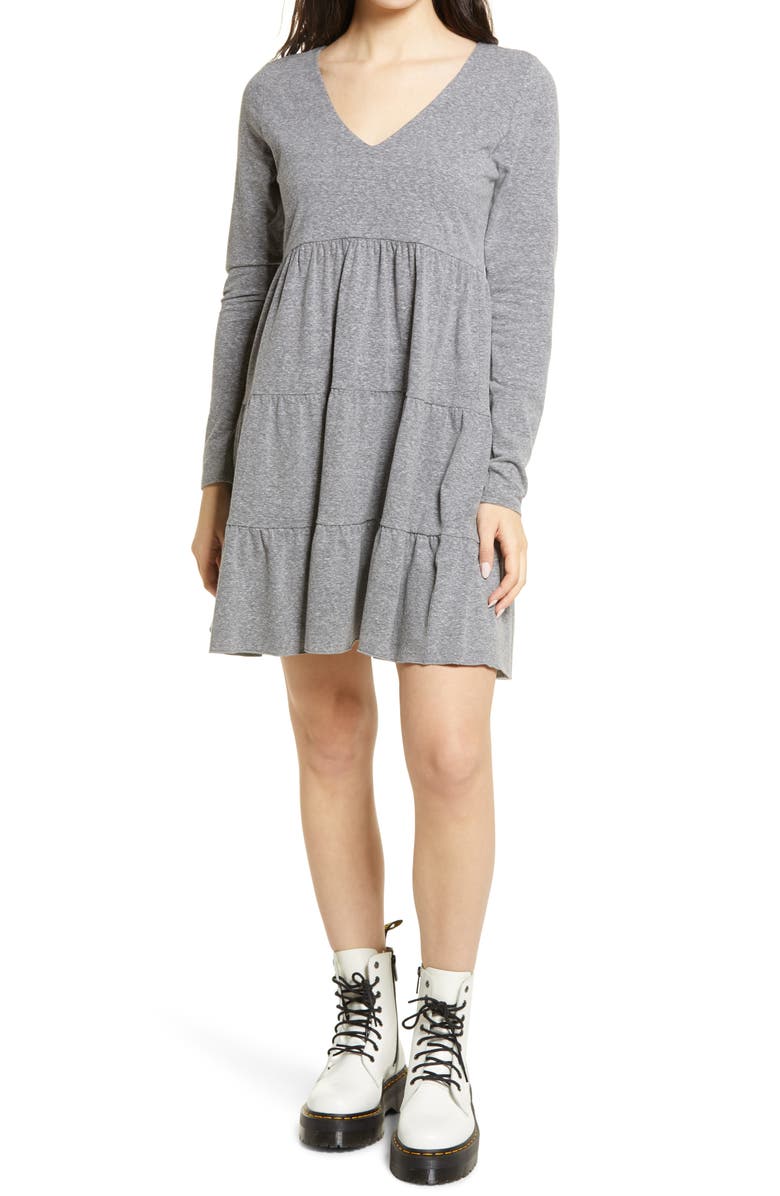 BP. Tiered Long Sleeve Knit Dress, Main, color,