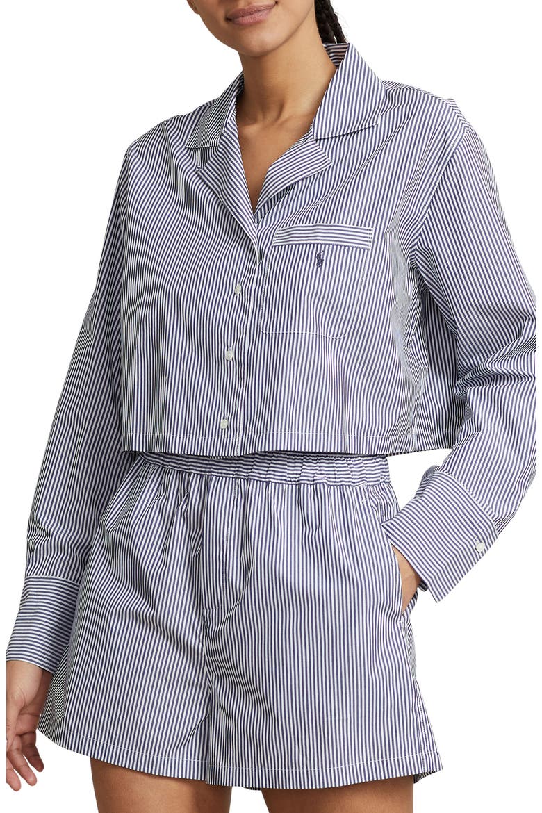 Crop Cotton Poplin Short Pajamas, Main, color, PURPLE STRIPES