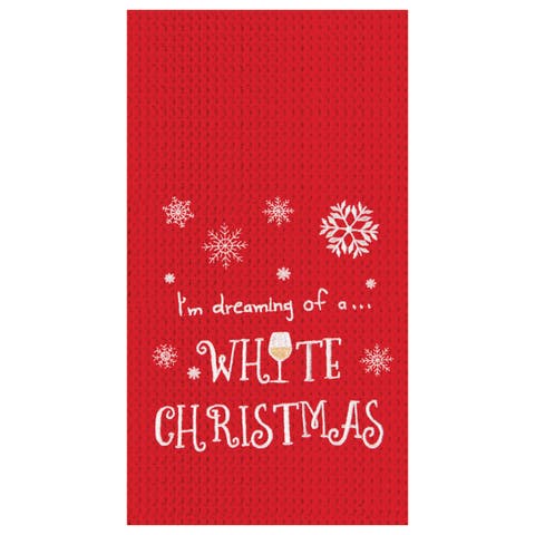 White Christmas Waffle Weave Kitchen Towel