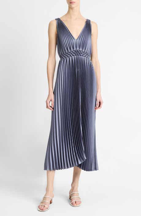Vince Hand Smocked Pleated Sleeveless Midi Dress