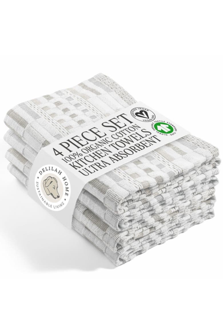 100 Organic Cotton Kitchen Towels, Main, color, White/Tan