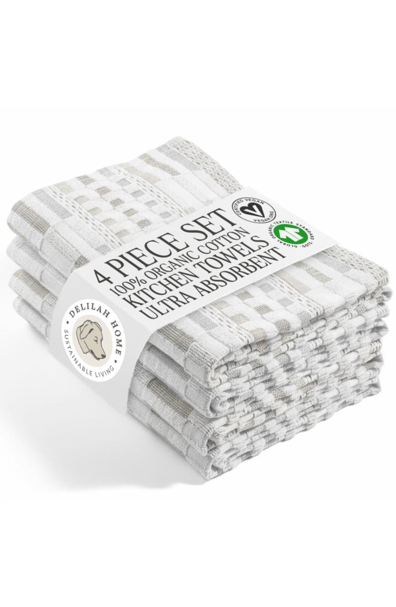 Delilah Home 100 Organic Cotton Kitchen Towels, Main, color, White/Tan